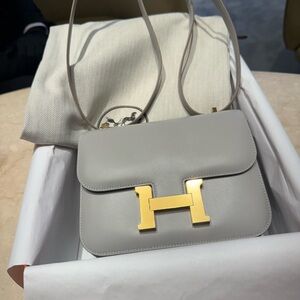 Hermes Constance color gris perle with gold hardware crossbody NWT